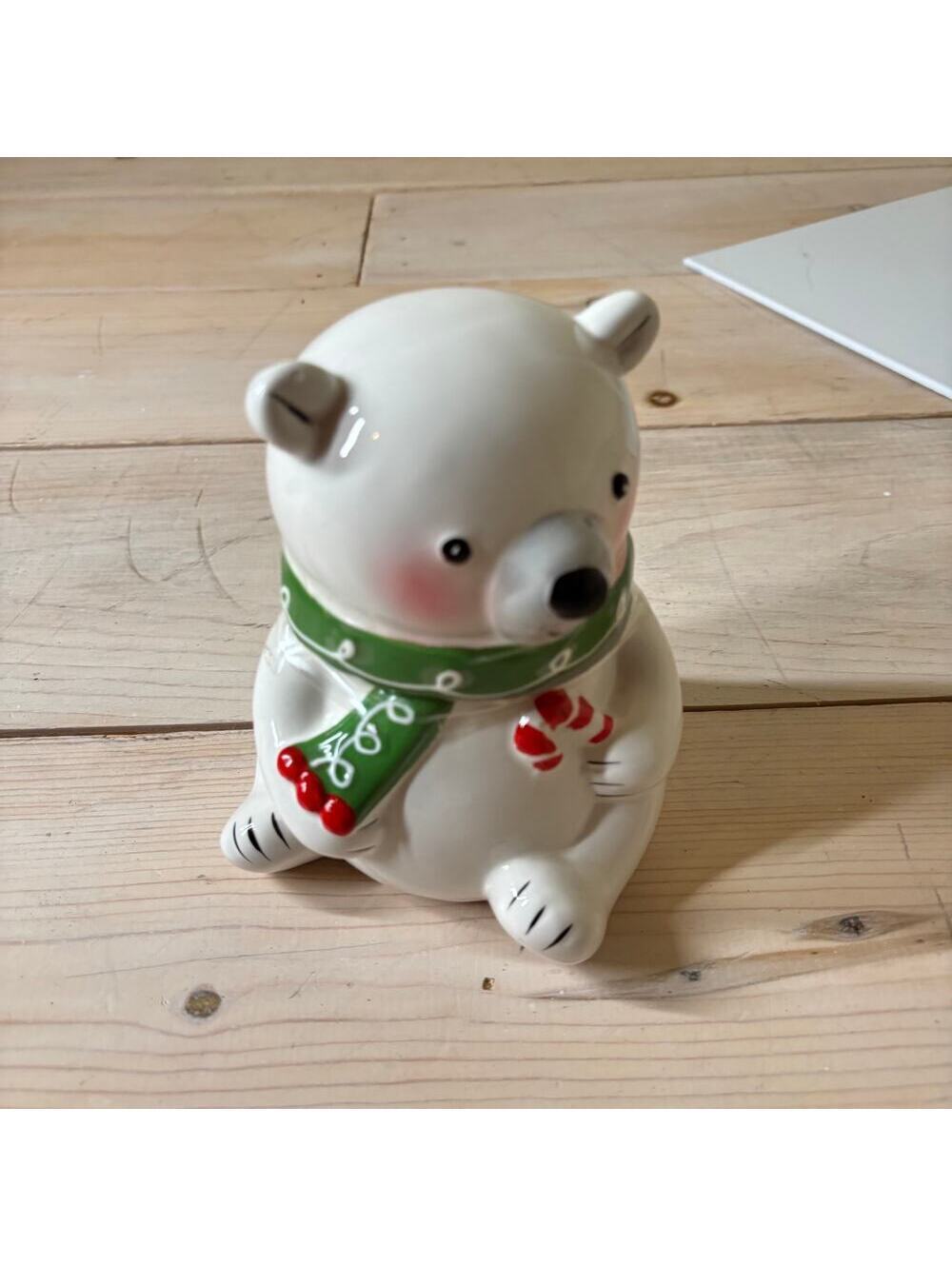 Holiday Time NWT Earthenware Bear 12.1oz Candy Jar